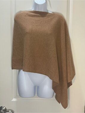 Rachel Zoe Caramel Brown Asymmetric 100% Cashmere Shawl Poncho One Size